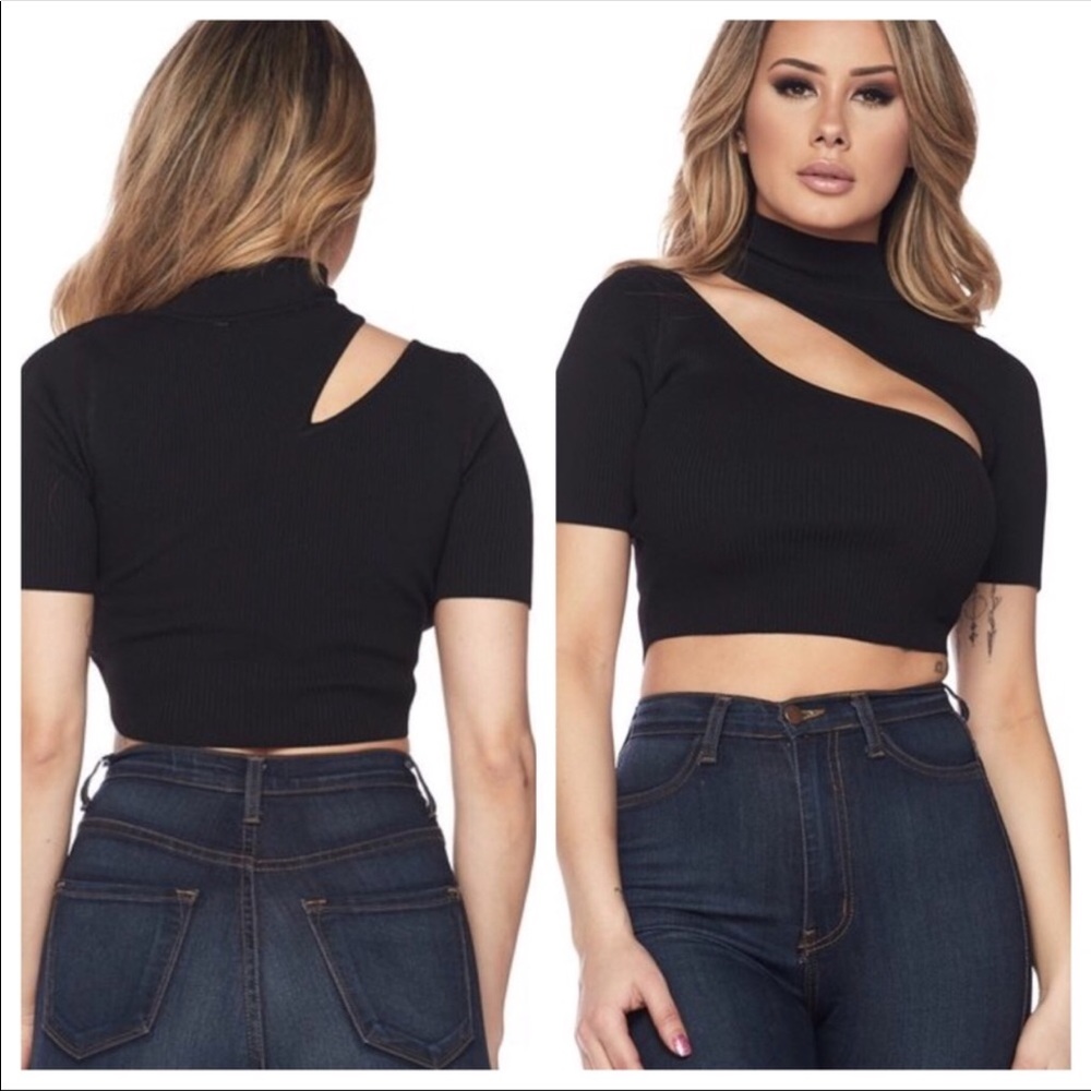 LAST 1️⃣ Mock Neck Slash Ribbed Crop Top - Picture 2 of 3